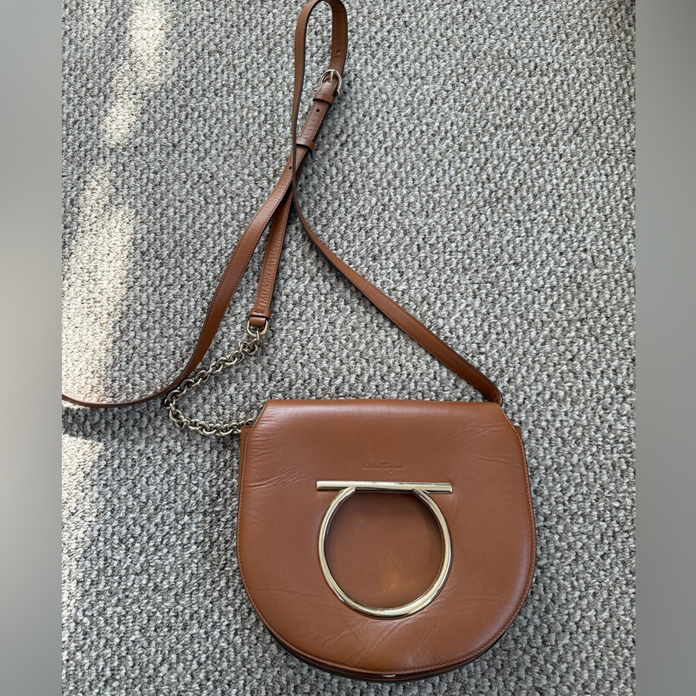 Salvatore Ferragamo Tan Leather Crossbody Bag